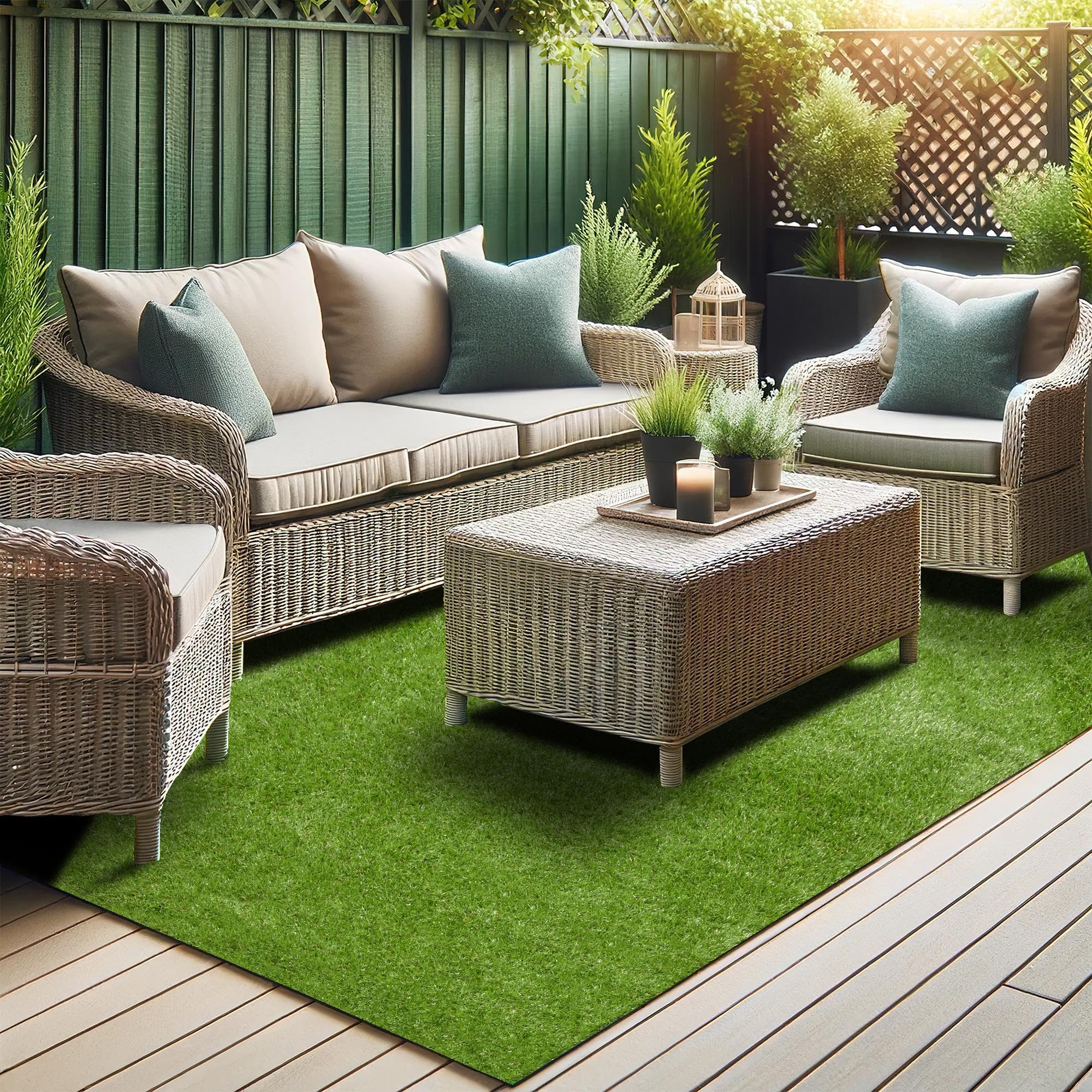Sweet Home Stores Waterproof Solid Grass Design Indoor/Outdoor 4x7 Modern Outdoor Artificial Grass Runner Rug for Backyard, Pati