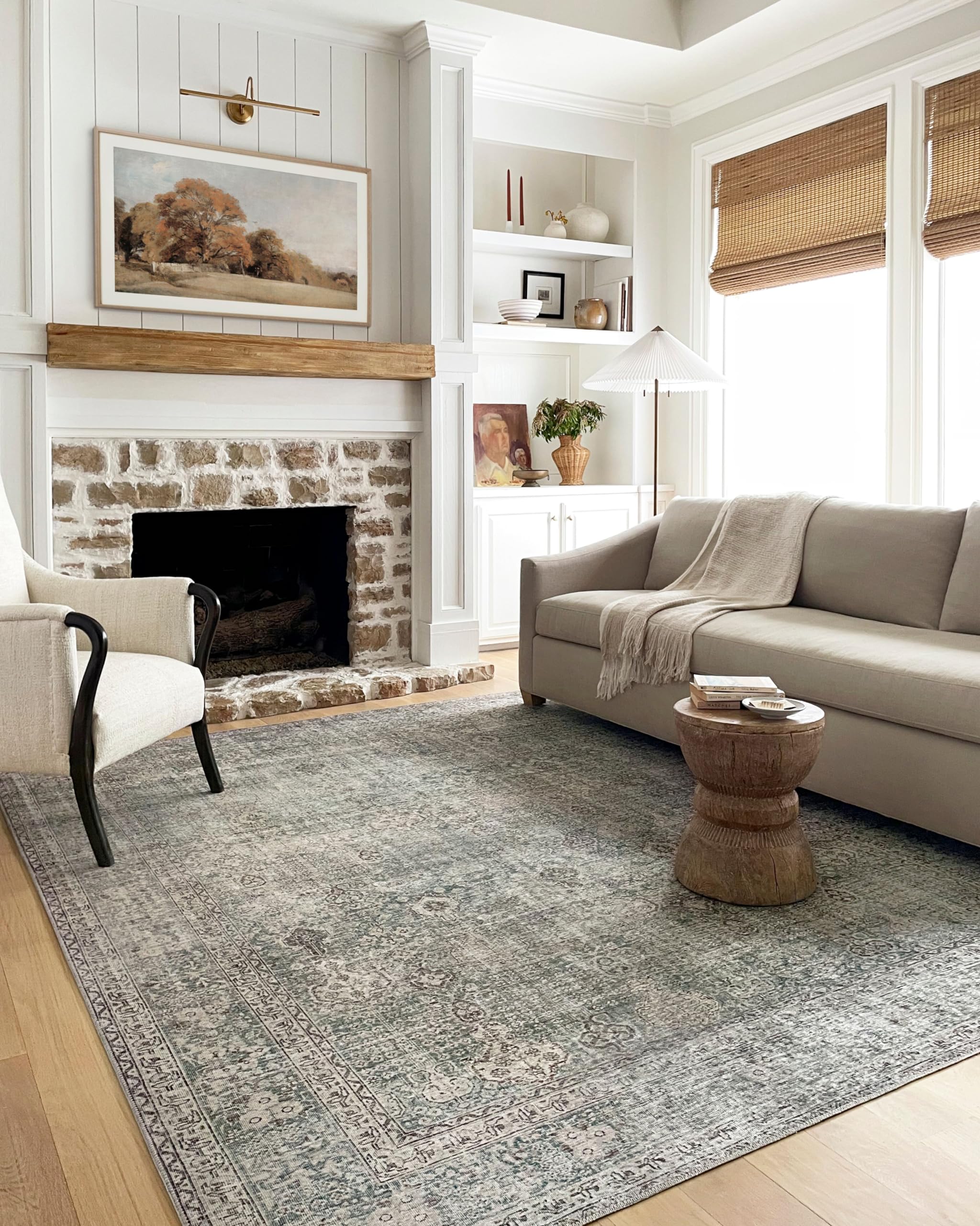 Loloi Chris Loves Julia x Jules Collection, Emerald & Antique Ivory 2-6 x 7-6 Area Rug - Vintage Accent Rugs for Living Room, 
