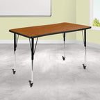 Flash Furniture Mobile 28"W X 47.5"L Rectangular Wave Collaborative Oak Thermal Laminate Activity Table - Standard Height Adjustable Legs