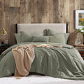 Geniospin Queen Comforter Set - 7 Pieces Comforter Queen Size, Solid Bedding Set For All Season, Textured Bed In A Bag With Shee