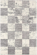 HomeRoots 100% Twisted Polyester 7â€ x 9â€ White and Gray Checkered Area Rug