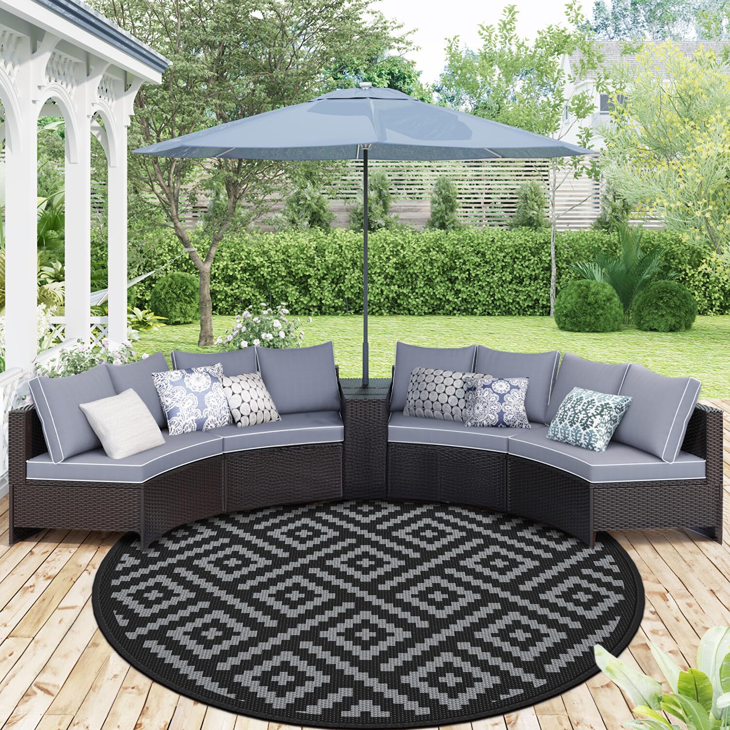 Genimo 8' Round Outdoor Rug For Patios Clearance, Reversible Plastic Straw Rugs, Rv Camping Mat For Camper, Balcony, Backyard, P