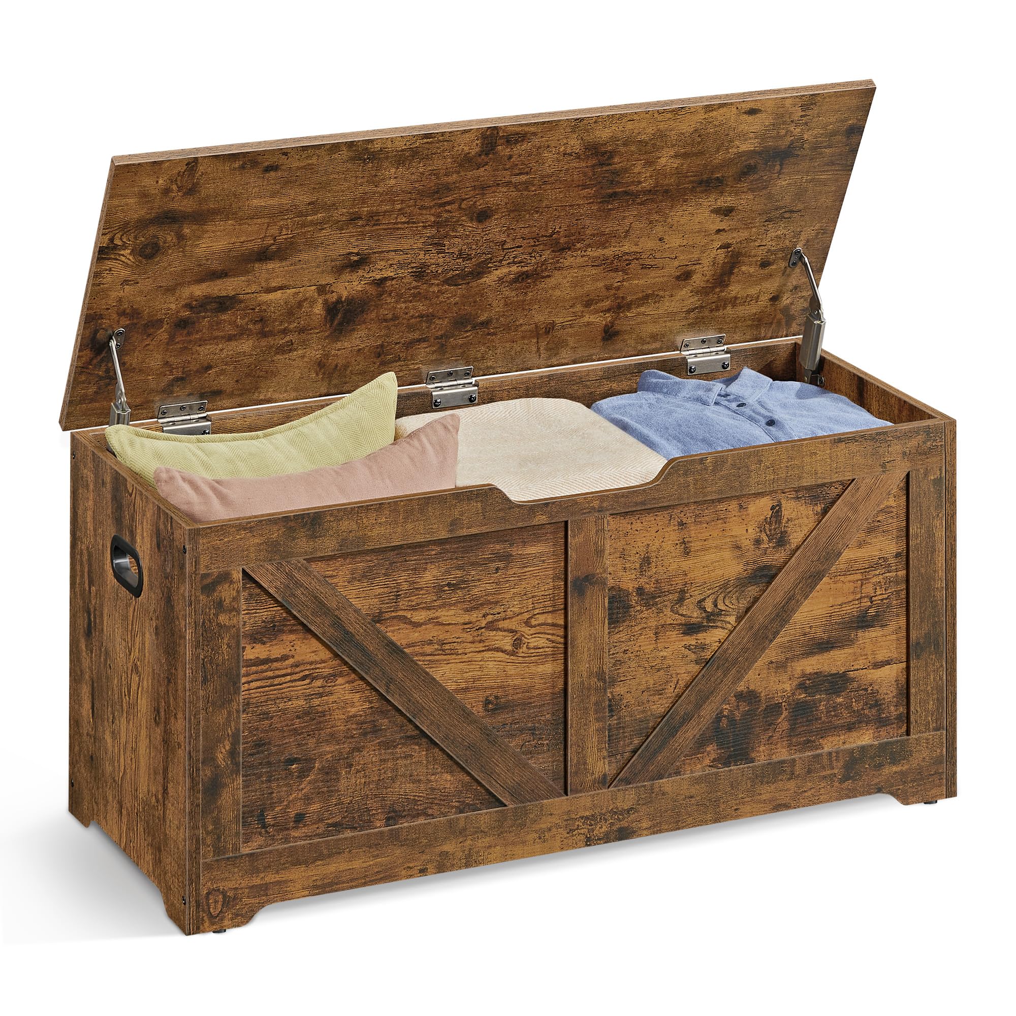 VASAGLE Storage Chest, Storage Trunk with 2 Safety Hinges, Storage Bench, Shoe Bench, Farmhouse Style, 15.7 x 39.4 x 18.1 Inches