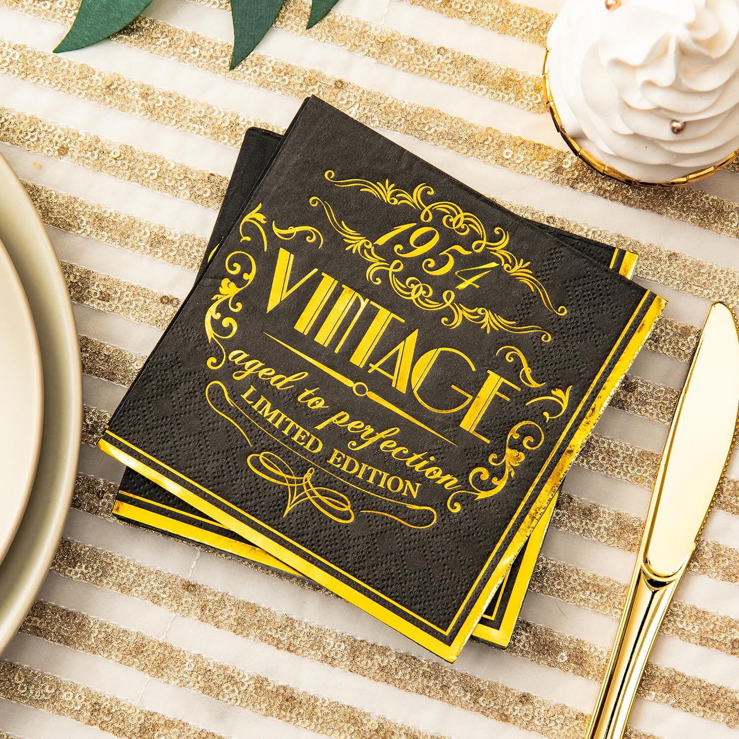 Crisky 70Th Birthday Napkins For Men 70Th Birthday Table Decorations Black Gold Vintage 1954 Beverage Dessert Cake Table Decorat