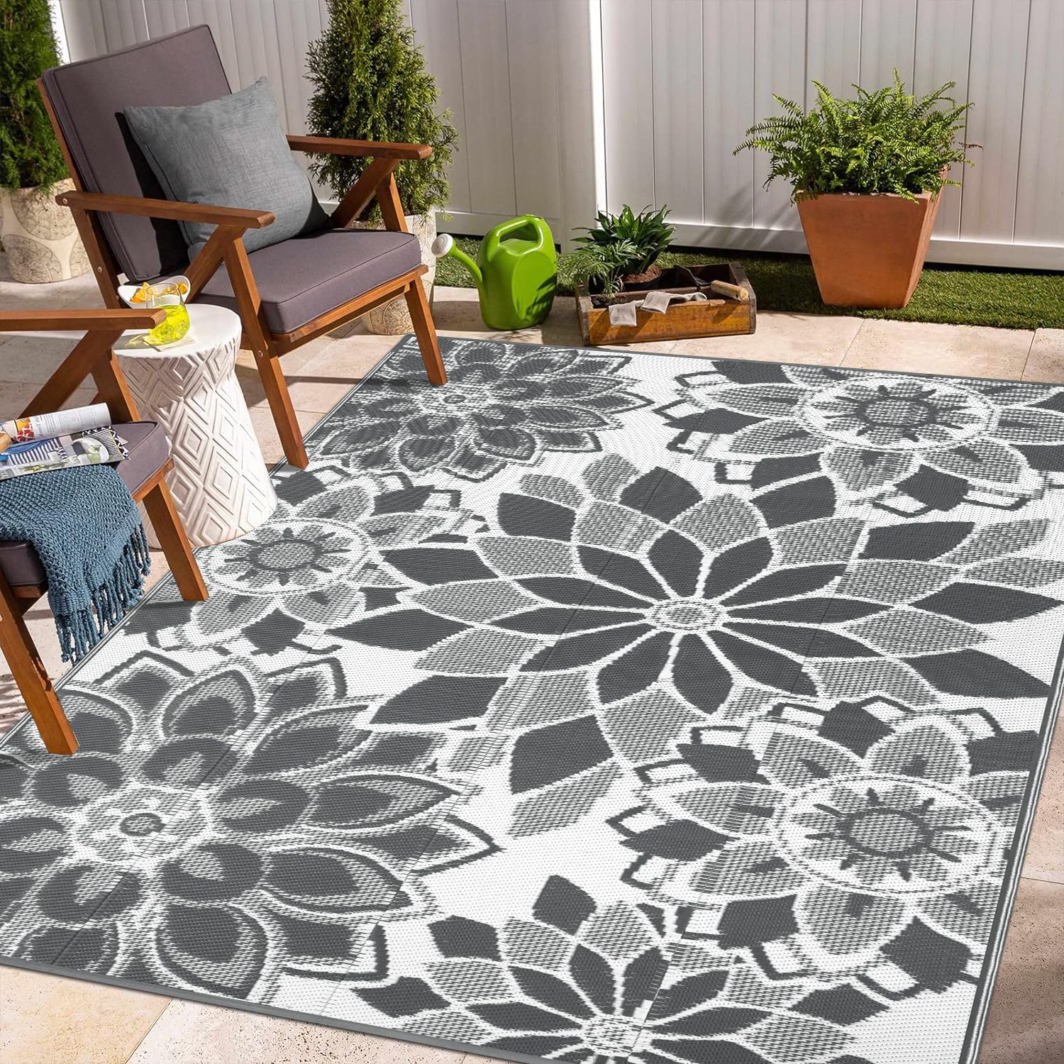 Lokhom Outdoor Rug For Patio, 5'X 8' Reversible Plastic Straw Area Rugs Mat, Waterproof Mat For Camper Indoor Outdoor Carpet For