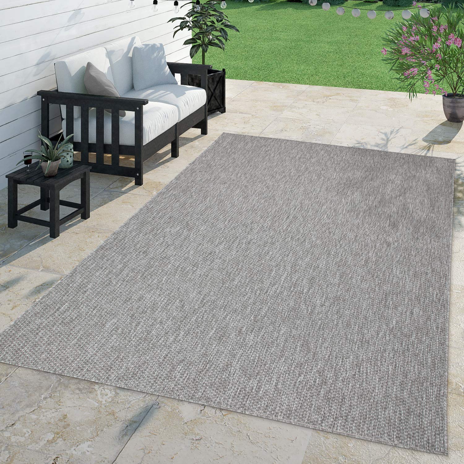 Solid Outdoor Rug For Patio Or Balcony Waterproof In Mottled Grey, Size: 6'7' Square