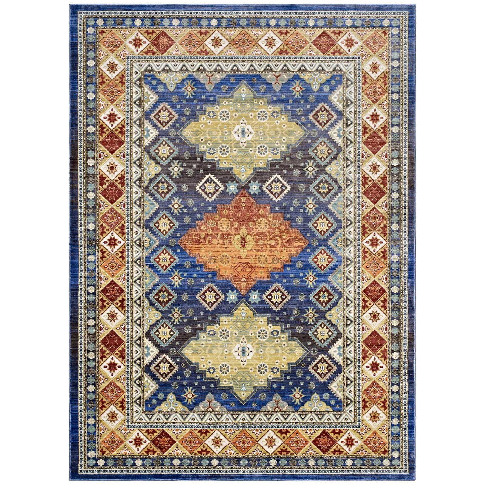 Modway Atzi Distressed Southwestern Diamond Floral Area Rug, 8X10, Multicolored