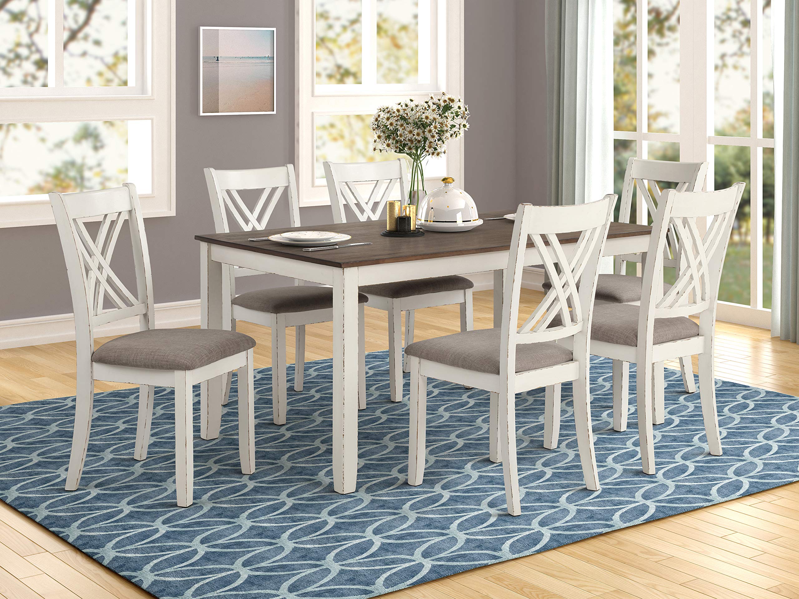Coaster Home Furnishings Fortress 7-Piece Dining Set Chestnut and Vintage White