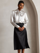[Light Gray] SilkSilky  Long Sleeve Tie Neck Women's Blouse 006
