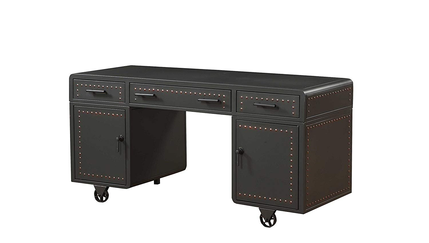 Acme Actaki 3-Drawer Wooden Executive Desk with 2 Doors in Sandy Gray