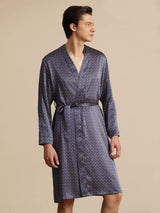 [Navy Ginkgo] SilkSilky  Long Sleeve Men's Robe 001
