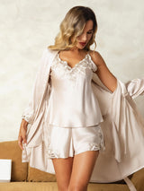 [Beige] SilkSilky  3/4 Sleeve V Neck Women's Pajamas 001
