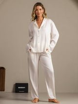 [White] SilkSilky  Long Sleeve Lapel Collar Women's Pajamas 008