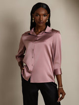 [Pale Mauve] SilkSilky  3/4 Sleeve Lapel Collar Women's Shirts 004
