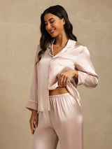 [Pink] SilkSilky  Long Sleeve Lapel Collar Women's Pajamas 008