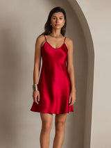 [Wine] SilkSilky  Spaghetti Strap V Neck Dress 004
