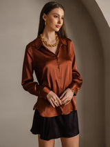 [Caramel] SilkSilky  Long Sleeve Lapel Collar Women's Shirts 003