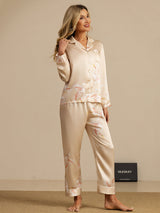 [Champagne] SilkSilky  Long Sleeve Lapel Collar Women's Pajamas 001