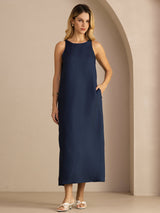 [Dark Blue] SilkSilky  Sleeveless Crew Neck Dress 005