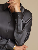 [Dark Gray] SilkSilky  Long Sleeve Lapel Collar Women's Shirts 005