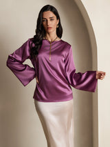 [Deep Purple] SilkSilky  Long Sleeve Boat Neck Women's Blouse 003