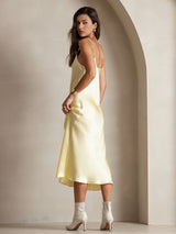 [Light Yellow] SilkSilky  Spaghetti Strap V Neck Dress 002