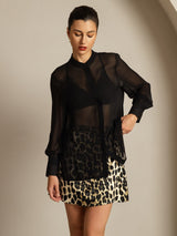 [Black] SilkSilky  Long Sleeve Lapel Collar Women's Blouse 003
