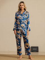 [Navy Dragon] SilkSilky  Long Sleeve Lapel Collar Women's Pajamas 003