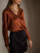 [Caramel] SilkSilky  Long Sleeve Lapel Collar Women's Shirts 001
