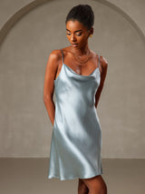 [Grayish Blue] SilkSilky  Spaghetti Strap Cowl Neck Nightgown 002