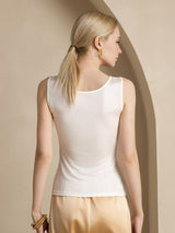 [White] SilkSilky  Sleeveless Round Neck Women's T-Shirt 002