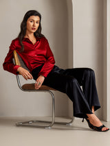 [Red] SilkSilky  Long Sleeve Lapel Collar Women's Shirts 006