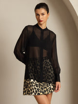[Black] SilkSilky  Long Sleeve Lapel Collar Women's Blouse 007