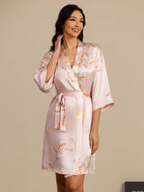 [Pink] SilkSilky  3/4 Sleeve Women's Robe 006
