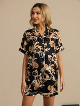 [Black Dragon] SilkSilky  Short Sleeve Lapel Collar Women's Pajamas 003