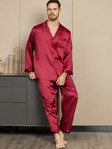 [Wine] SilkSilky  Long Sleeve Lapel Collar Men's Pajamas 005