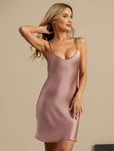 [Pale Mauve] SilkSilky  Spaghetti Strap V Neck Nightgown 003