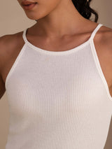 [White] SilkSilky  Sleeveless Crew Neck Camisole Top 005