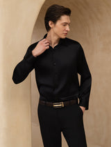 [Black] SilkSilky  Long Sleeve Lapel Collar Men's Shirt 005