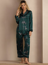 [Emerald Zebra] SilkSilky  Long Sleeve Lapel Collar Women's Pajamas 006