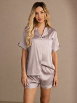 [Shadow Gray] SilkSilky  Short Sleeve Lapel Collar Women's Pajamas 003