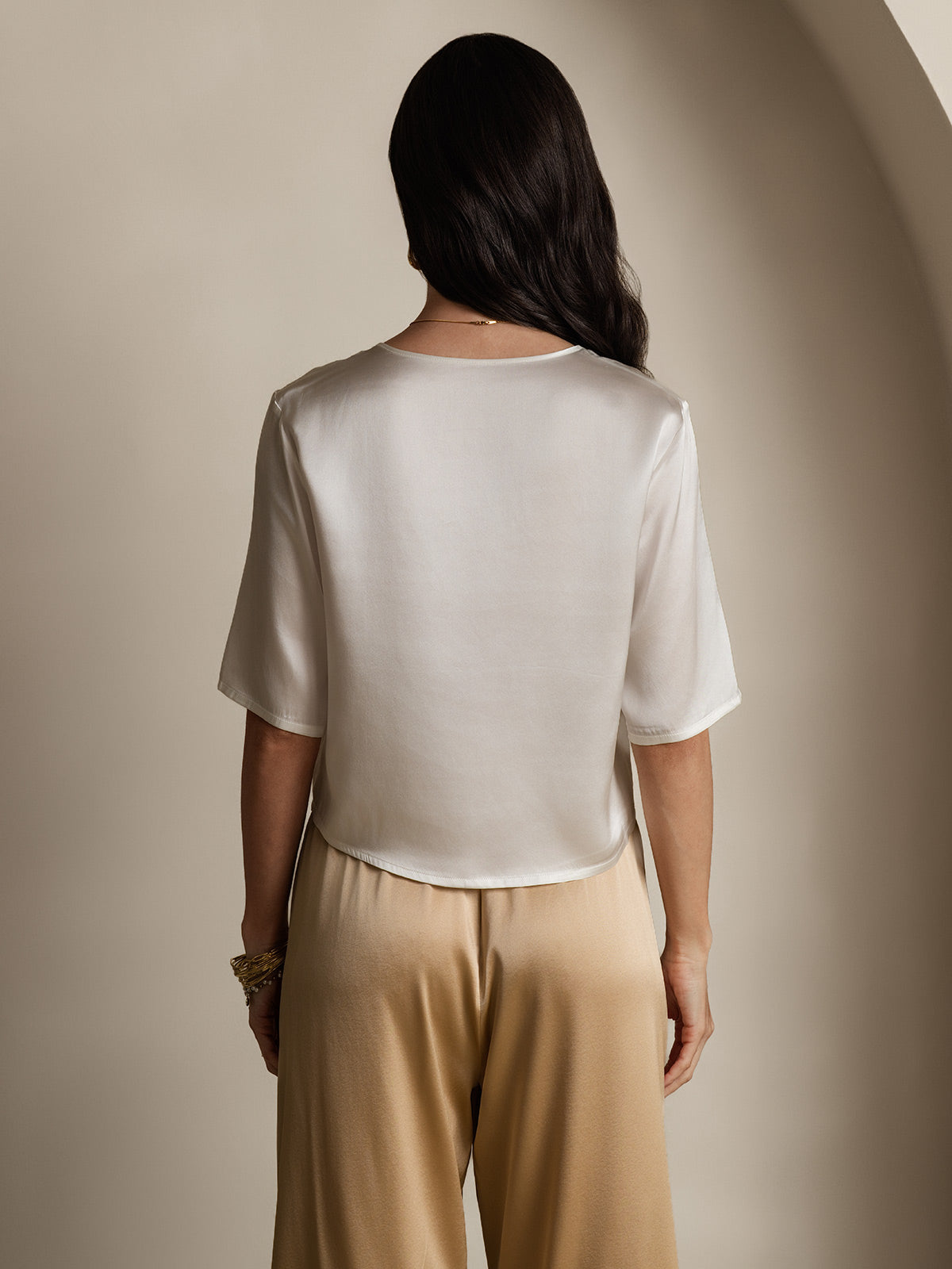 [White] SilkSilky  Half Sleeve Women's T-Shirt 002