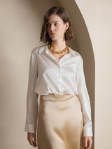 [White] SilkSilky  Long Sleeve Lapel Collar Women's Shirts 001