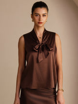 [Bitter Chocolate] SilkSilky  Sleeveless Tie Neck Camisole Top 001