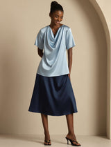 [Grayish Blue] SilkSilky  Short Sleeve Cowl Neck Women's Blouse 007