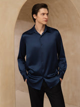 [Dark Blue] SilkSilky  Long Sleeve Lapel Collar Men's Shirt 003