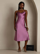 [Deep Purple] SilkSilky  Spaghetti Strap V Neck Dress 004