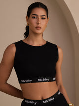 [Black] SilkSilky  Sleeveless Crew Neck Camisole Top 001