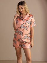 [Pink Cat] SilkSilky  Short Sleeve Lapel Collar Women's Pajamas 005