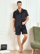 [Black] SilkSilky  Short Sleeve Lapel Collar Men's Pajamas 005